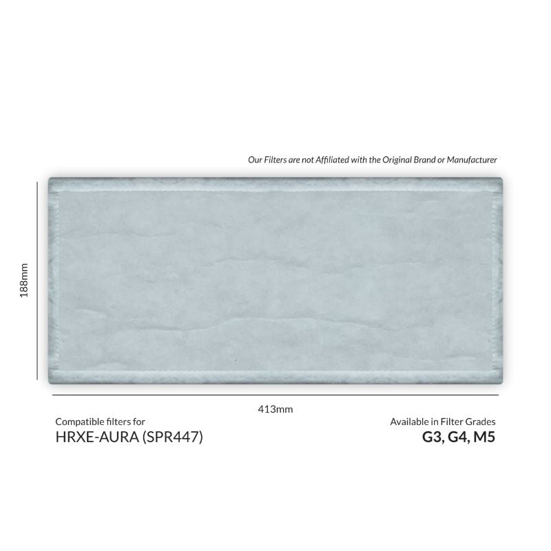 Dimensions and Filter Grade of the Domus HRXE-AURA (SPR447) Compatible MVHR Filter Replacement Set from MVHR.shop