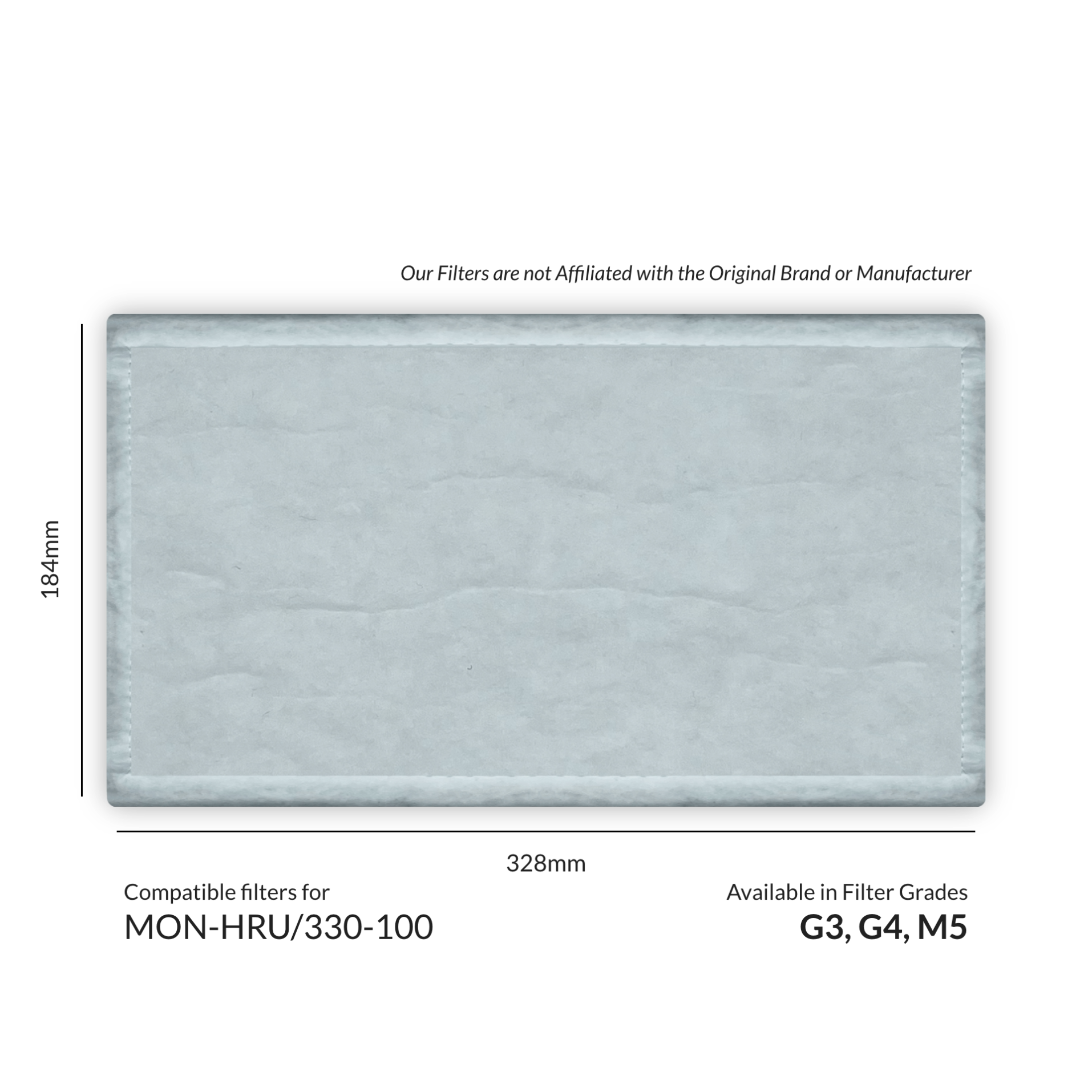 Dimensions and Filter Grades of Monsoon MON-HRU/330-100 Filter Replacement Set from MVHR.shop