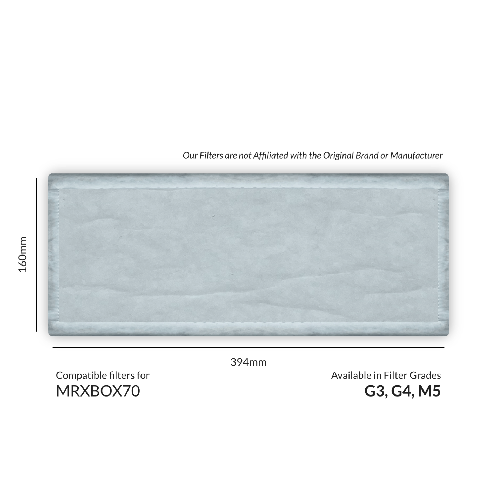 Dimensions and Filter Grades of Nuaire MRXBOX70 Filter Replacement Set from MVHR.shop